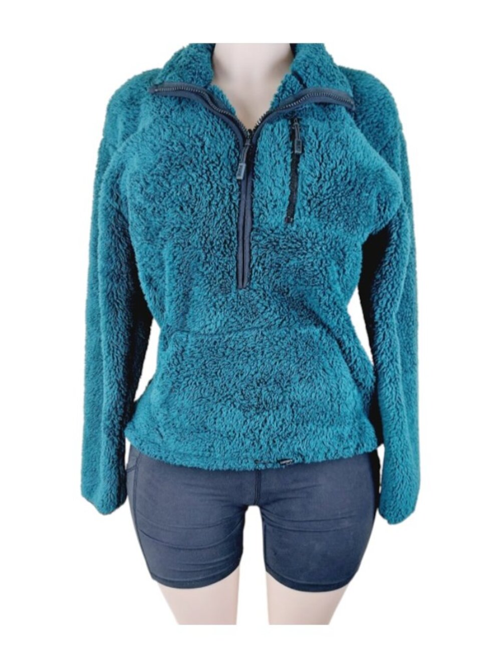 Pink Women's Teal Half-Zip Fuzzy High-Pile Sherpa Fleece Sweatshirt Size XS